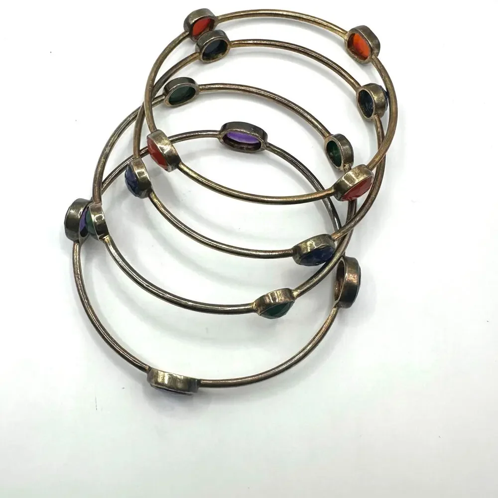 Lot of 4 Bangle Bracelets Casual Bohemian Boho Stackable Set Colorful Casual